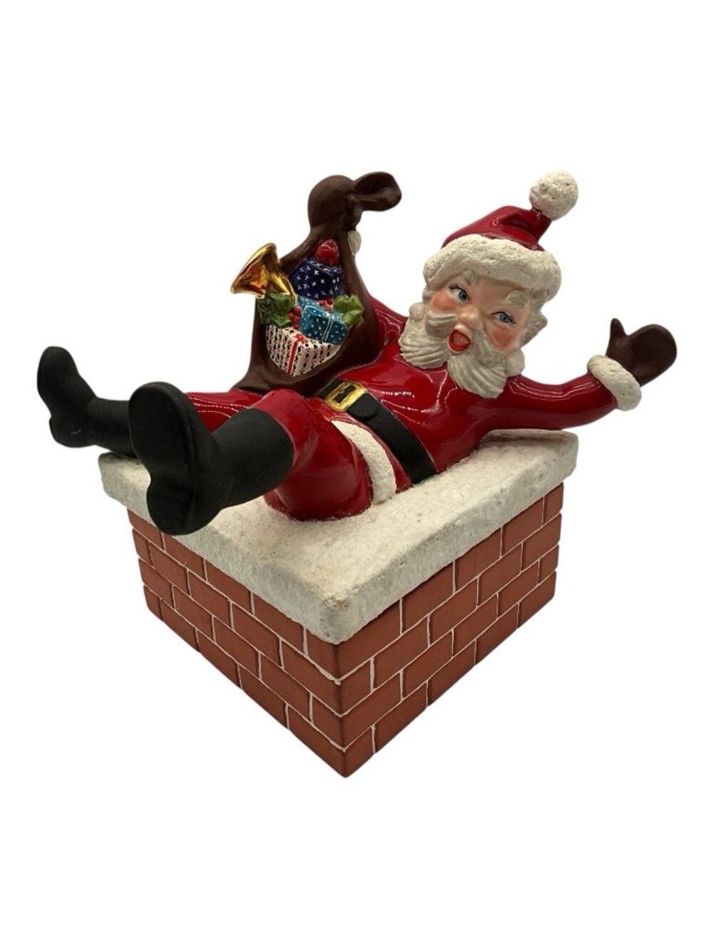 Santa On Roof 2 Piece Candy Dish/Cookie Jar Vintage 1950s MCM Collectible